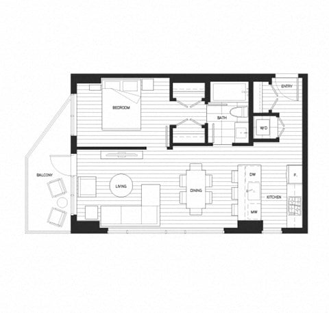 Floor plan for 1 bed, 1 bath, 560 sqft